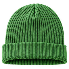 Knit beany hat with green color isolated on transparent background