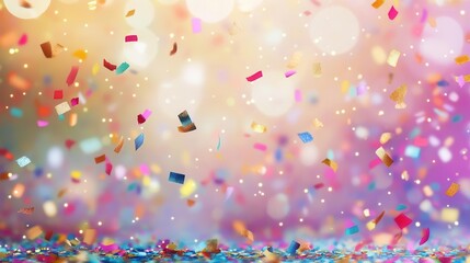 colorful confetti falling against a vibrant backdrop with bokeh effects, encapsulating the festive spirit of a carnival celebration, capturing joy and excitement in a whimsical illustration