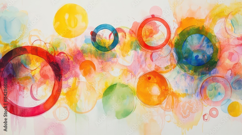Aufkleber colorful watercolor circles, each unique in its blend and vibrancy, create a dynamic and playful com
