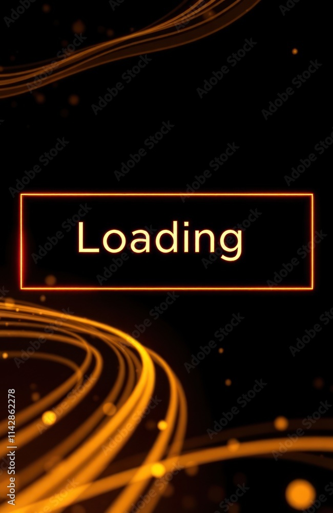 Poster dynamic digital loading screen shows golden lines moving in complex pattern on black background. wor