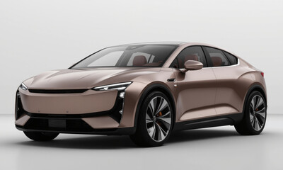 Mocha mousse-colored concept car with futuristic design elements - This concept car features a smooth mocha mousse-colored body with futuristic