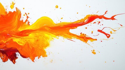 dynamic splash of orange paint exploding against a clean white background, showcasing the energetic and creative potential of artistic expression through vivid colors and bold strokes