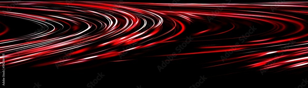 Poster abstract vector background with dynamic swirling red and silver lines flowing gracefully over a blac