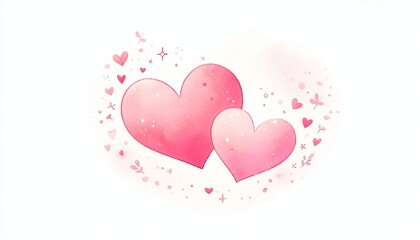 Watercolor illustration of two overlapping pink hearts with tiny hearts