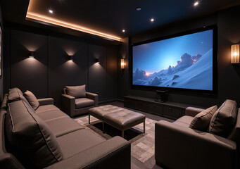 dark walls meet high tech luxurious media space comfortable seating