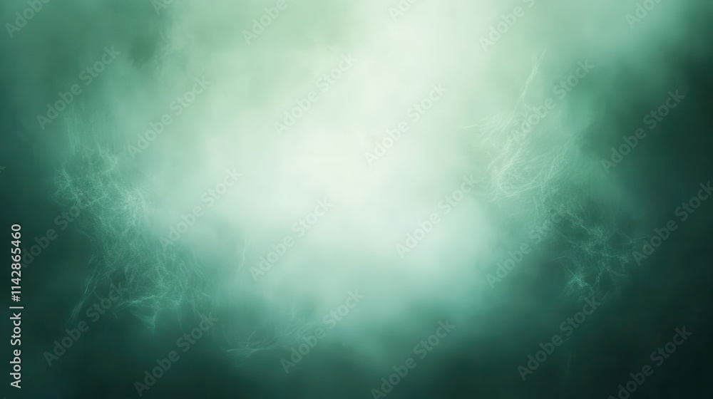 Poster ethereal green background design with soft light shapes and textures, creating a calming and spaciou