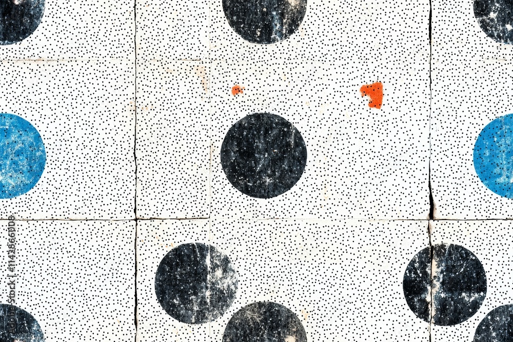 Poster close-up of a textured floor tile with colorful circles, creating an artistic abstract pattern for d