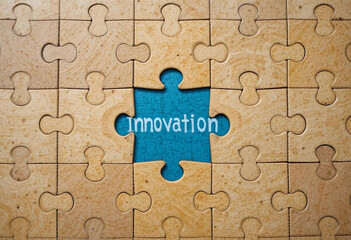 Fototapeta premium Innovation Puzzle: Bridging the Knowledge Gap ,Ideal for Business presentations, education content, technology solutions, creative brainstorming, motivational campaigns.