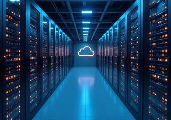 Fototapeta premium efficient cloud storage managed sleek data center humming servers bright led