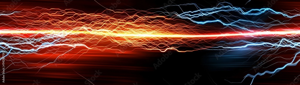 Poster dynamic abstract lines illuminated in vibrant colors, representing energy and innovation in technolo