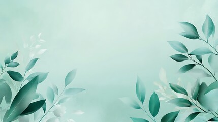 Teal Green Leaves Frame Soft Background