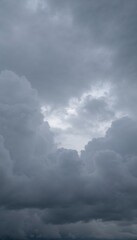 
Dramatic cloudy sky with varying shades of gray and hints of light peeking through
