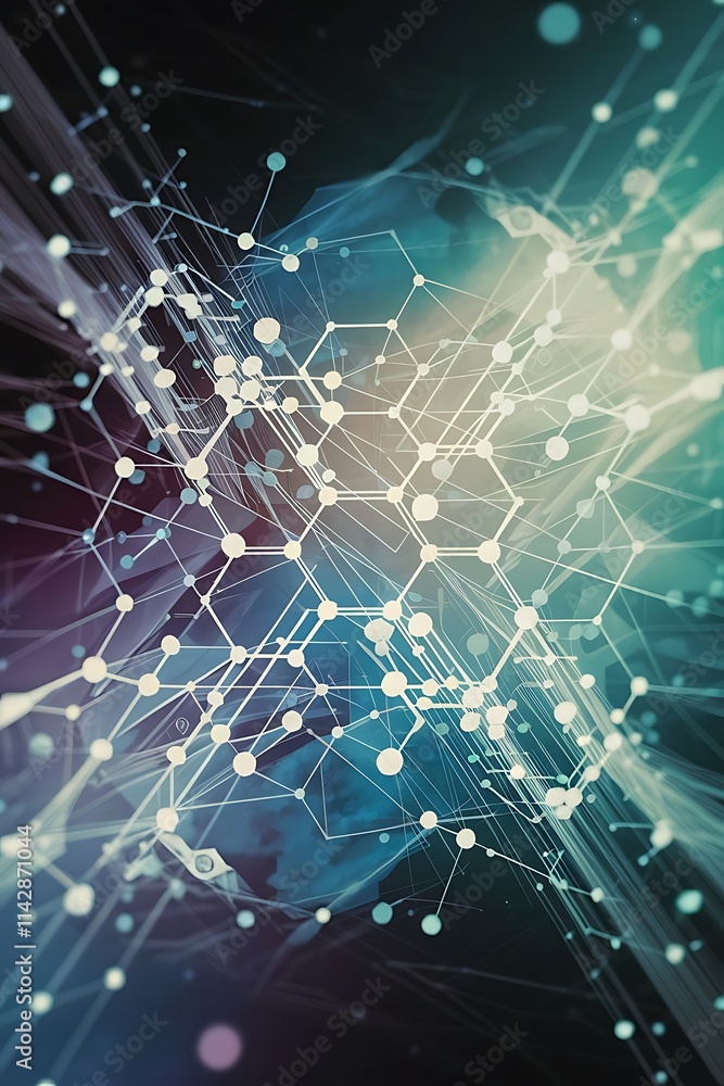 Poster science network pattern connecting lines and dots technology hexagons structure or molecular connect