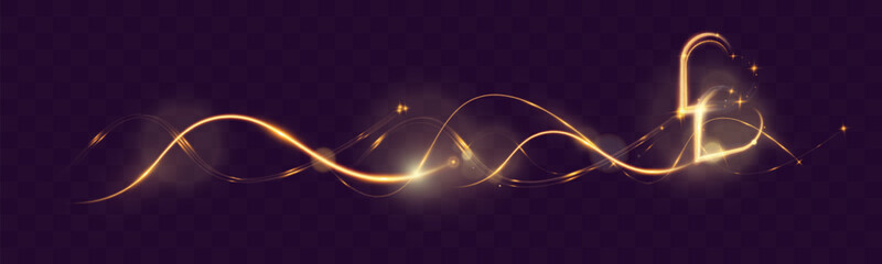 Golden glowing light trail forming a heart shape with sparkles and smooth curves on dark background, symbolizing love, romance, and celebration.