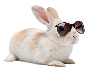 Bunny in stylish sunglasses lounging comfortably