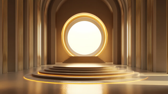 Captivating 3d perspective showcasing an award podium's grandeur and importance, making it a focal point of celebration and honor. Resplendent. Illustration