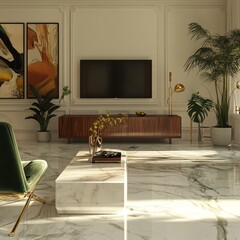 Elegant Living Room with Marble Floor and Modern Decor