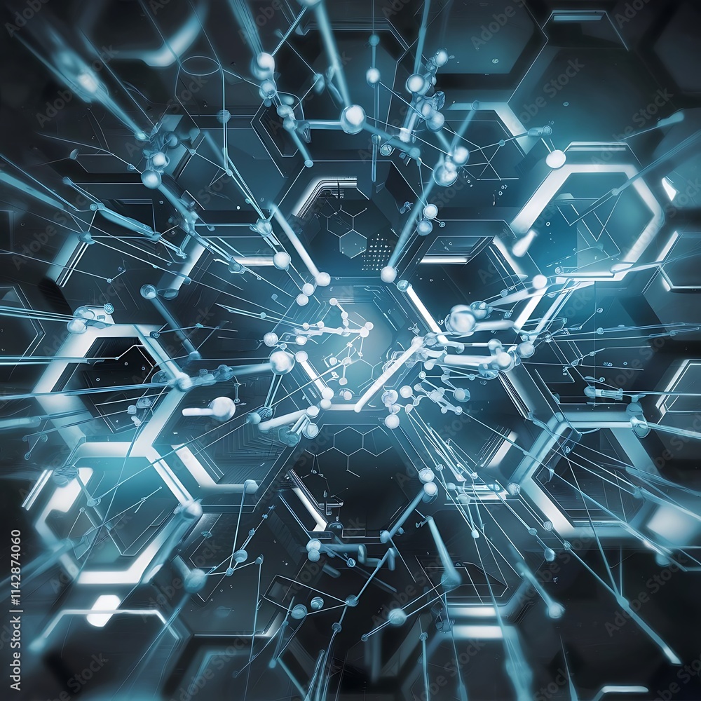 Poster science network pattern connecting lines and dots technology hexagons structure or molecular connect