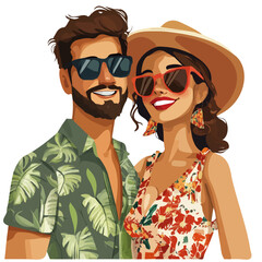 Obraz premium Cute Couple with Exotic Style Vector Illustration | Bold and Cultural Fashion Artwork 