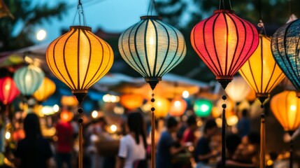 Bustling Night Market Under Colorful Lanterns