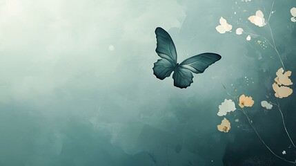 Teal Butterfly Soaring Above Delicate Flowers