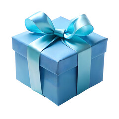 Blue gift box with bow ribbons isolated on transparent PNG background, Christmas, birthday, anniversary or Valentine's, holiday decor 01