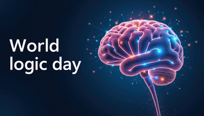 World Logic Day Banner: Glowing Brain with Pink and Purple Accents"