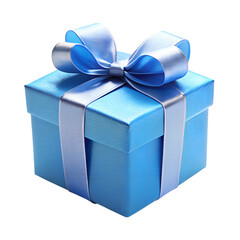 Blue gift box with bow ribbons isolated on transparent PNG background, Christmas, birthday, anniversary or Valentine's, holiday decor 02