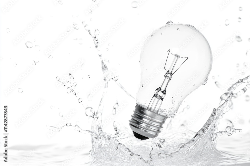 Poster a light bulb falling into the water, creating ripples and reflections