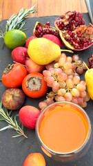 Eco-friendly spread of fresh fruits highlights natural nutrition and balance. Organic citrus, ripe fruits, fresh tones, vibrant colors, juicy freshness create refreshing eco-inspired wellness setup.