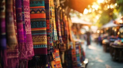 Colorful Handwoven Textiles in Market Setting