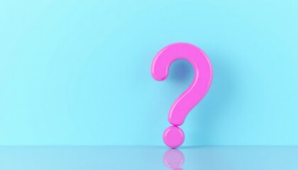 Pink question mark on light blue background. Colorful playful design. Modern graphic element. Simple, vibrant. Great for social media posts web design. Good choice for questions ideas.
