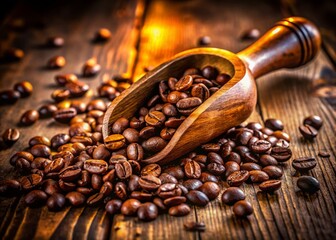 Roasted Coffee Beans Wooden Scoop Photography - Rich Texture & Color