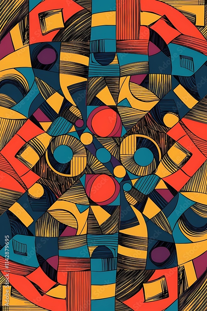 Poster abstract background hand drawn geometric shape square circle and triangle craft business concept tem