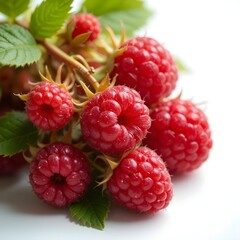 Close-up of raspberries, isolated on a white background