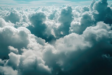 Aerial perspective of clouds from airplane window