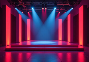 modern stage features vibrant neon lights red accents creating striking look high tech presentations