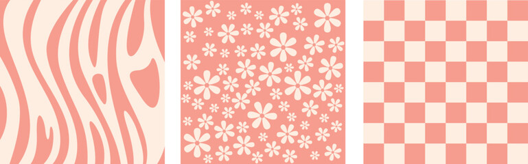 floral abstract background, set of seamless patterns, minimalistic pattern with flowers and geometric shapes, modern vector illustrations