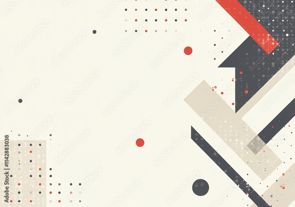 Poster neutral background features sharp geometric shapes simple dot patterns contrasting colors sleek cont