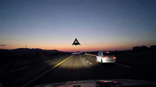 Triangular UFO or UAP Sighting From Car on Highway at Sunset