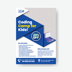 Kids Education Learn Coding & Robotic editable print flyer or poster template, software development leaflet, brochure cover template design