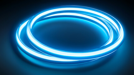 Obraz premium Abstract neon blue rings glowing in dark setting futuristic 3d render circular light design. Resplendent. Illustration
