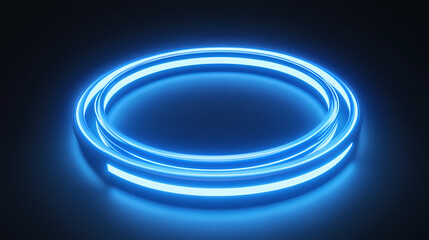 Obraz premium Abstract neon blue rings glowing in dark setting futuristic 3d render circular light design. Resplendent. Illustration