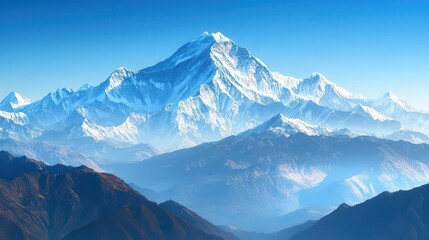 Obraz premium majestic snow-capped mountain peaks rising against a clear blue sky, creating a breathtaking view that inspires awe and conveys natural beauty