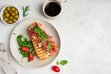 Grilled toast with jamon or prosciutto