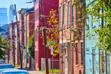 Colorful Brick Buildings and Power Lines in Over-The-Rhine, Eye-Level View