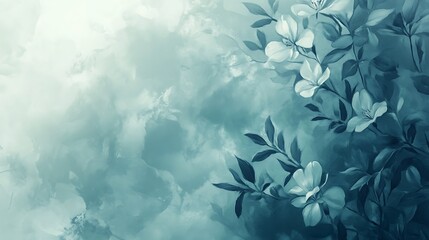 Teal Watercolor Flowers And Abstract Cloudscape Background