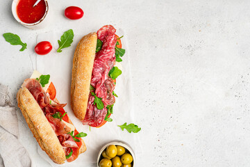 Assorted delicious baguette sandwiches