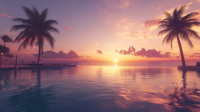 Scenic Ocean View with Swimming Pool at Sunset