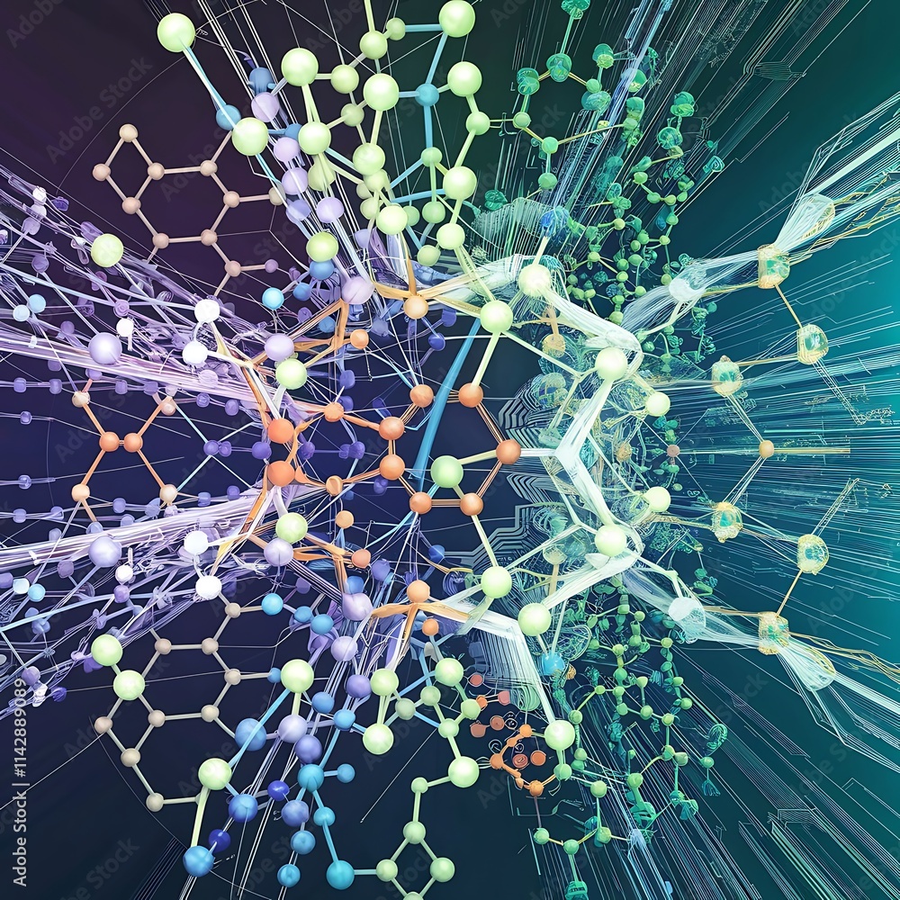 Poster science network pattern connecting lines and dots technology hexagons structure or molecular connect